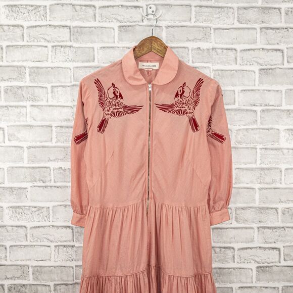 TALLULAH & HOPE Bird Embroidered Dress Waist-tie Peach Women's 6 - Picture 8 of 9